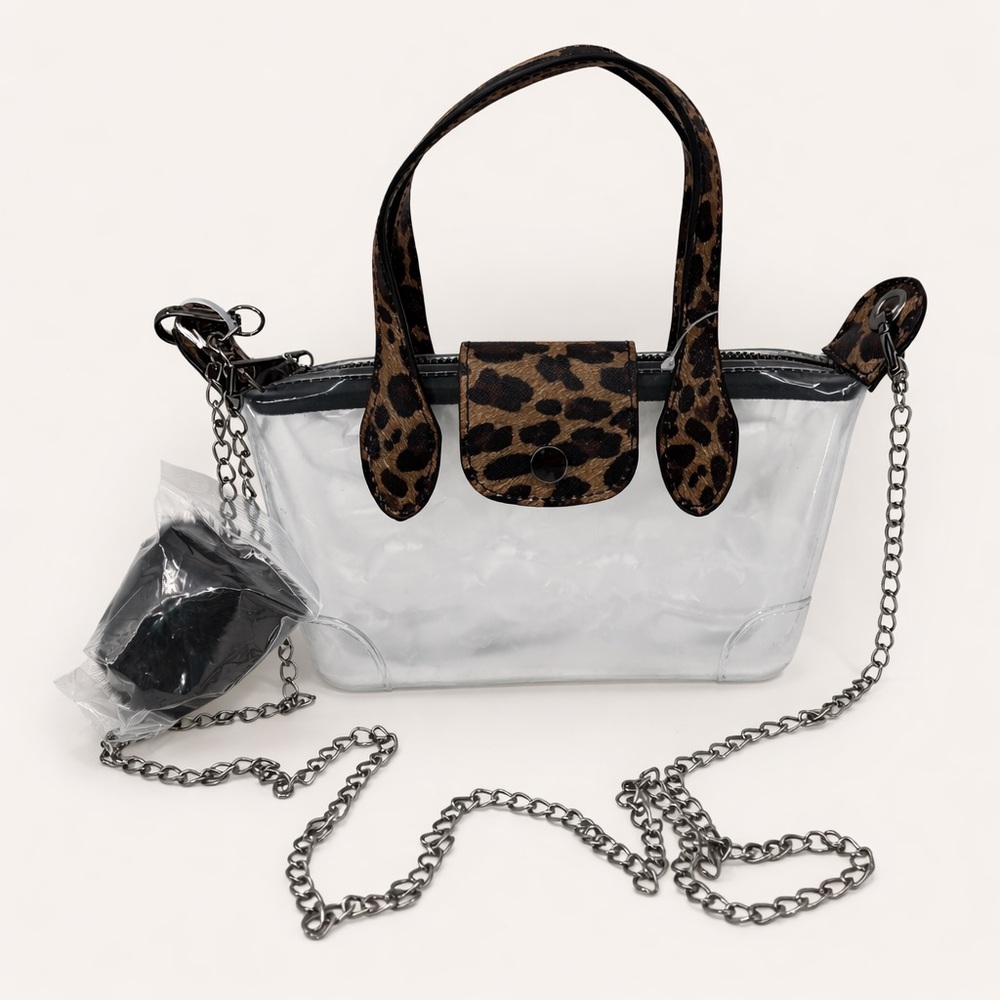 Vegan Mini Clear Leopard Print Satchel Stadium Approved Crossbody Bag NWT